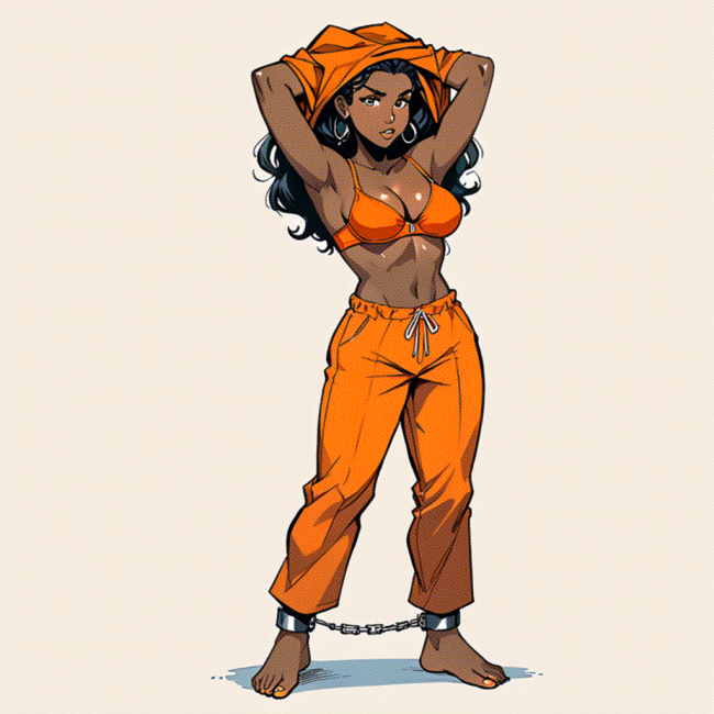 Brandy strips off her prison top