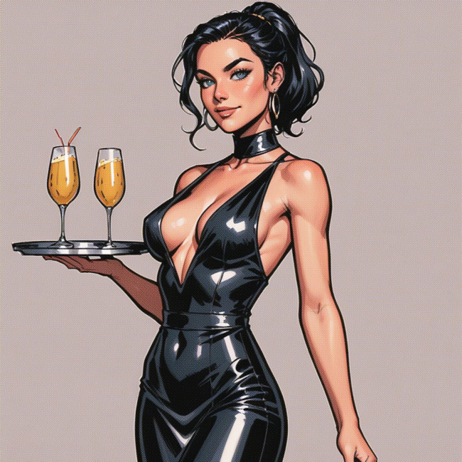 Aria serving drinks as a waitress